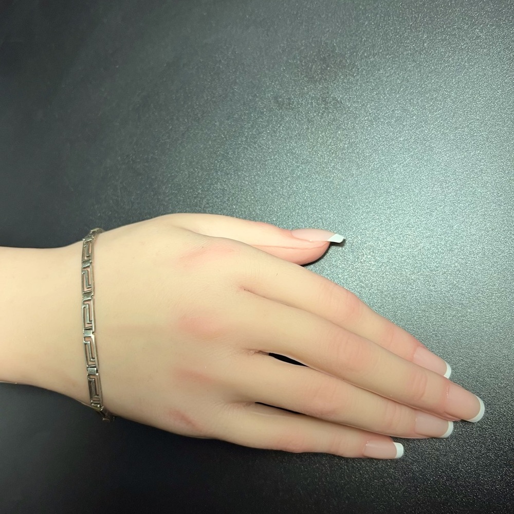 Vintage 8 inch Sterling Silver Greek Key Link Bracelet Thin Cut Out Design